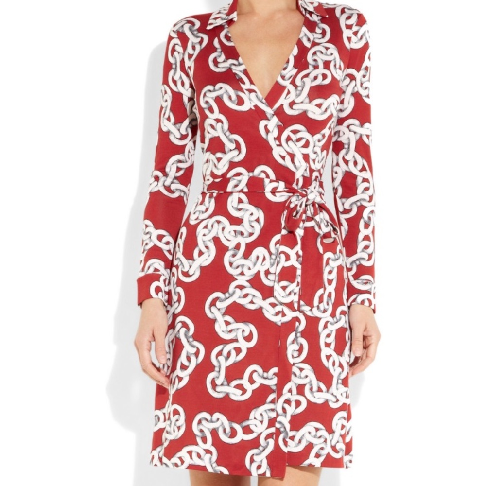 DVF Red Chain Classic Wrap Dress